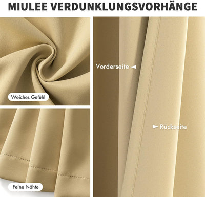 MIULEE Vorhänge Beige Blickdicht mit Ösen, Schöner Weicher Verdunklungsvorhänge zum Verdunkeln von R