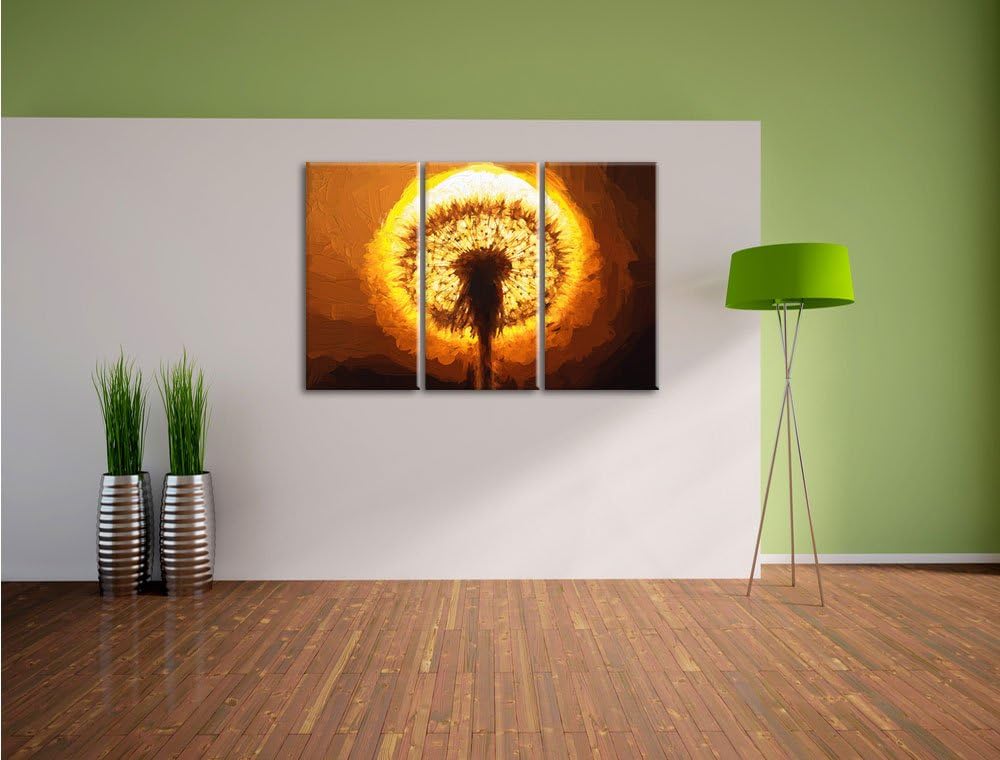 Pixxprint Pusteblume im Abendlicht Pinsel Effekt 3-Teiler Leinwandbild 120x80 Bild auf Leinwand