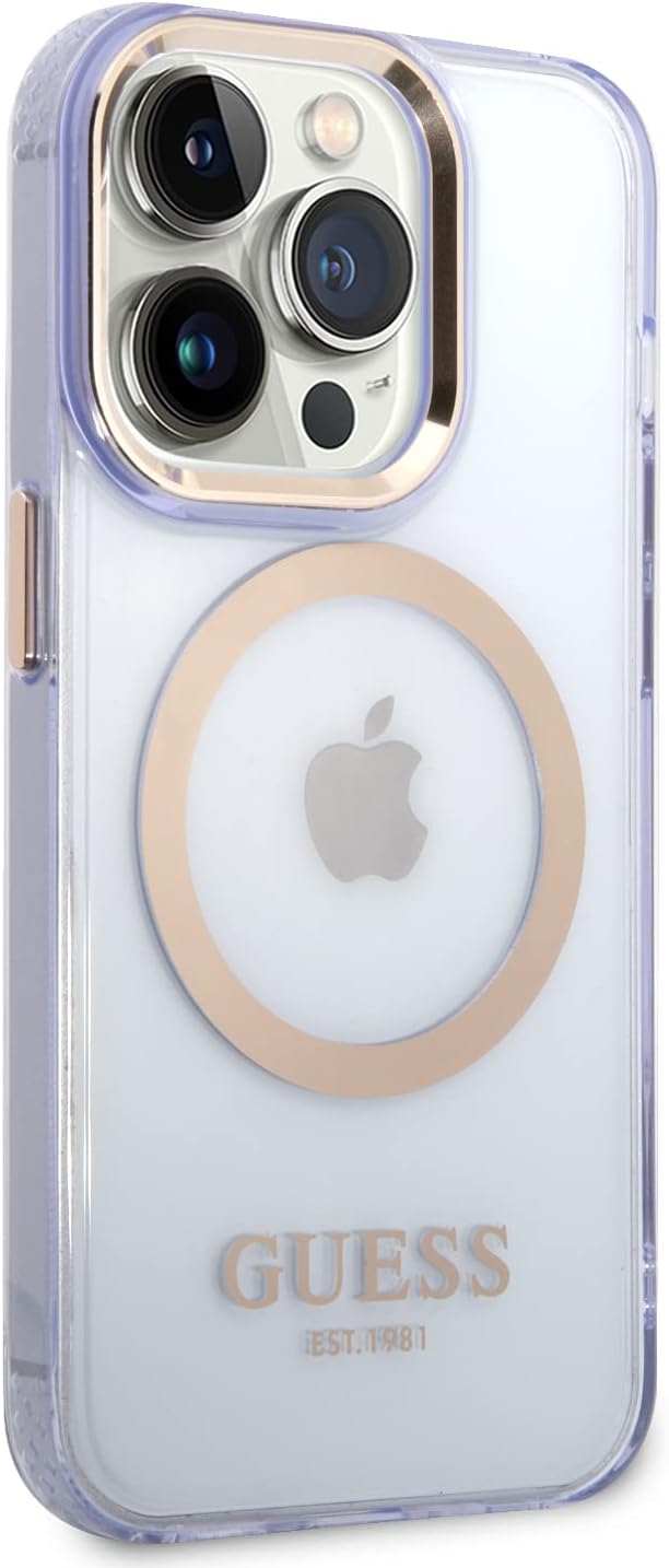 GUESS GUHMP14XHTCMU Hülle für iPhone 14 Pro Max 6,7" Violett Hard case Gold Outline Translucent
