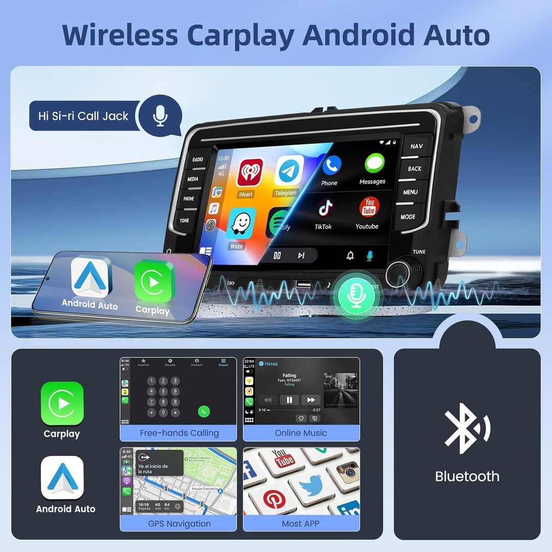 Hikity 4+64GB Android 15 Autoradio für VW Golf 5 6 Passat Polo Tiguan Touran Caddy Skoda, Bildschrim