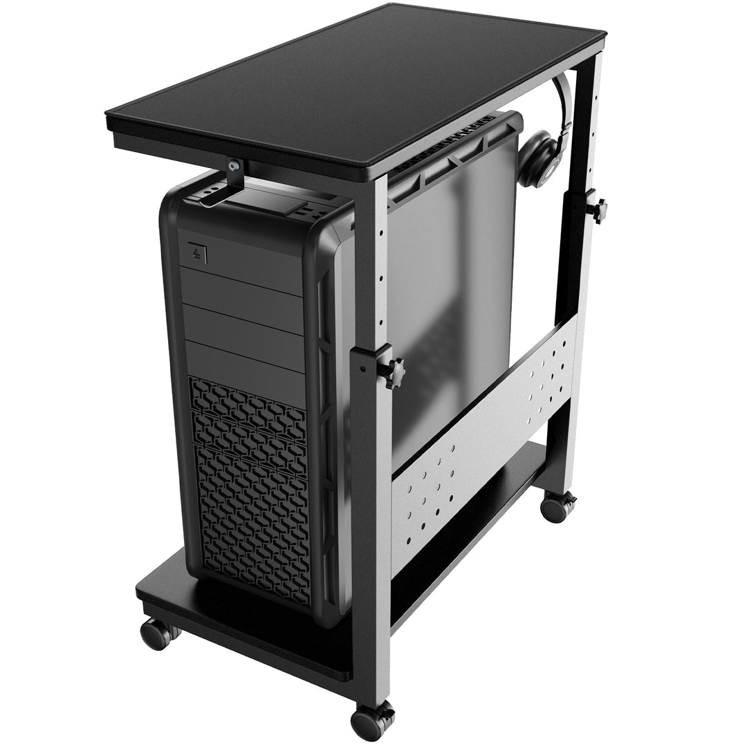 PUTORSEN Höhenverstellbarer PC Tower Ständer mit 2 Ebenen,Computer Tower Ständer mit Rollen und Maus