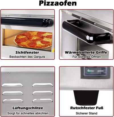 Beeketal 'BPO33-1' Profi Pizzaofen mit 400x400 mm Schamottstein Backfläche, Gastro Steinbackofen für