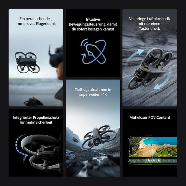 DJI Avata 2 Fly Smart Combo (ein Akku), FPV-Drohne mit Kamera 4K, Immersive Experience, One-Push-Akr