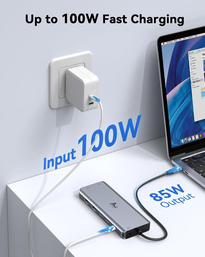 LIONWEI USB C Docking Station 3 Monitore 14-in-1 USB-C Hub Dual Monitore Hellgrau, Hellgrau