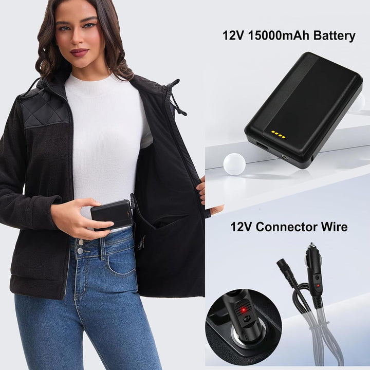 Beheizbare Jacke Damen, Heizjacke mit Powerbank und 3 Temperaturstufen 5 Heizzonen, Beheizte Jacke K