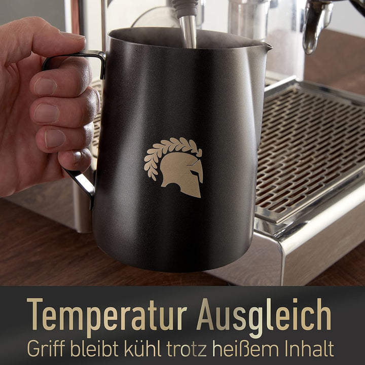 Barista Legends® Milchkännchen Edelstahl Schwarz matt 1000ml mit speziellem Latte Art Ausguss für pe