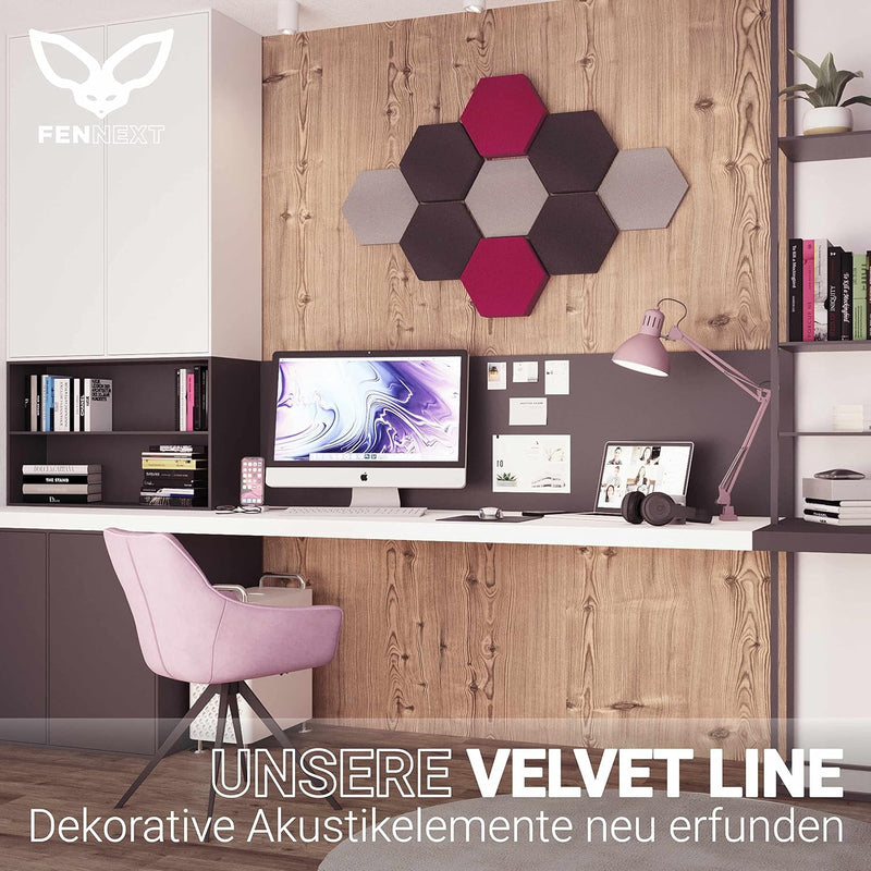 FENNEXT ® Velvet Schallabsorber Wand - Dekorative Hexagon Akustikpaneele für Gaming, YouTube Studio,