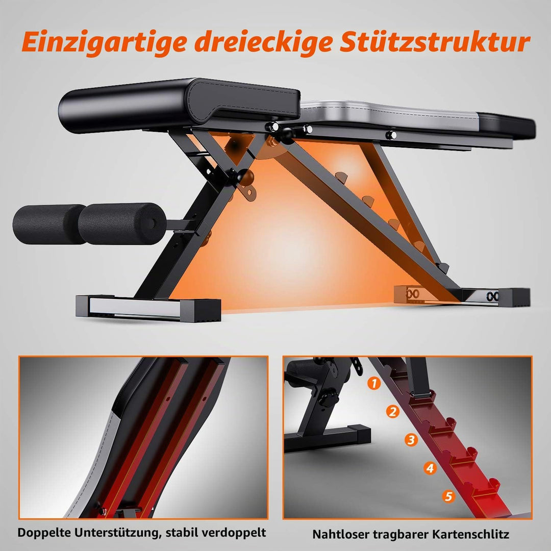 WINNOW Verstellbare Hantelbank Klappbar Heimtraining Fitness Trainingsbank Schrägbank Negativbank Fl