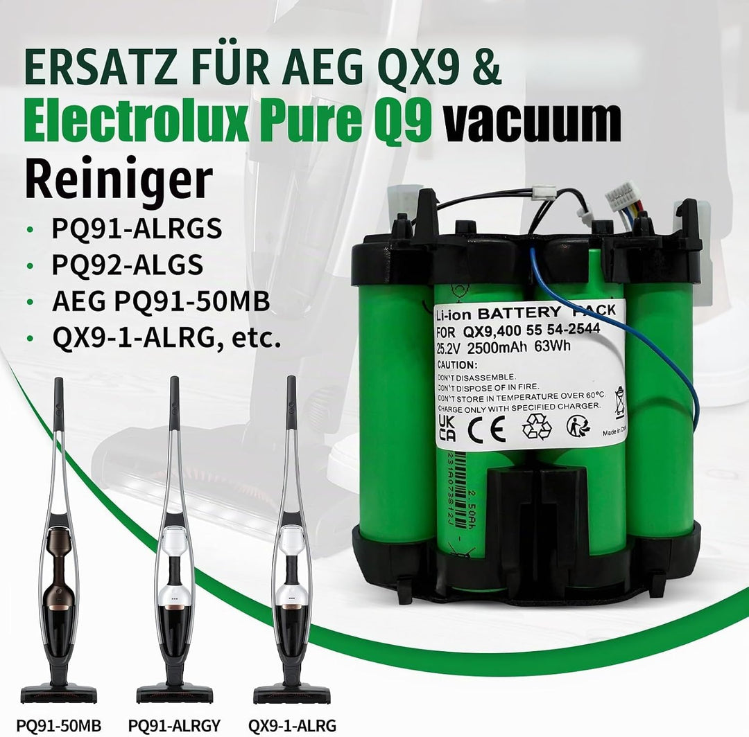 25.2V Akku für AEG QX9 &amp; Electrolux Pure Q9 Serie Staubsauger: QX 9 1 50 IB,QX 9 1 Anim,PQ91-50MB, P