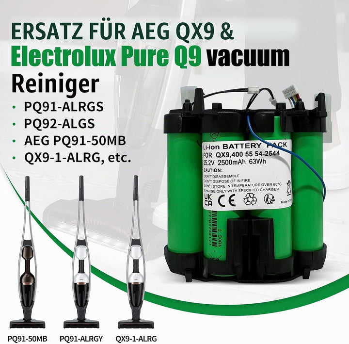 25.2V Akku für AEG QX9 &amp; Electrolux Pure Q9 Serie Staubsauger: QX 9 1 50 IB,QX 9 1 Anim,PQ91-50MB, P