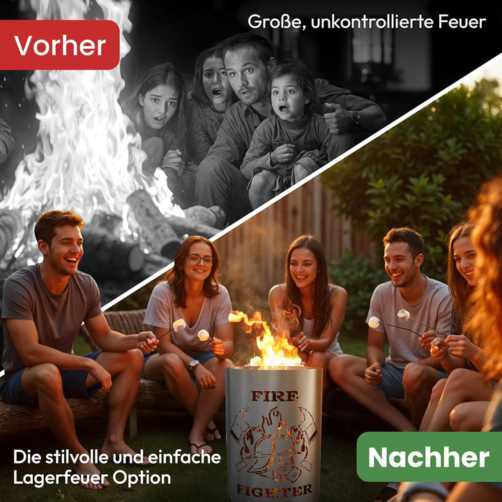 TiKo-Design Feuertonne - Lagerfeuertonne - Feuerkorb mit Firefighter/Feuerwehrmann Motiv – Verleihen
