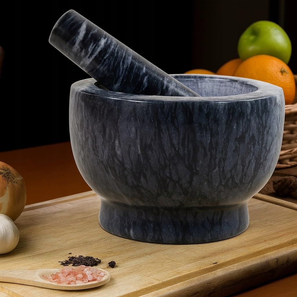 Montessa Mörser mit Stössel aus massivem Granit, ideal zum Mahlen von Gewürzen &amp; Kräutern
