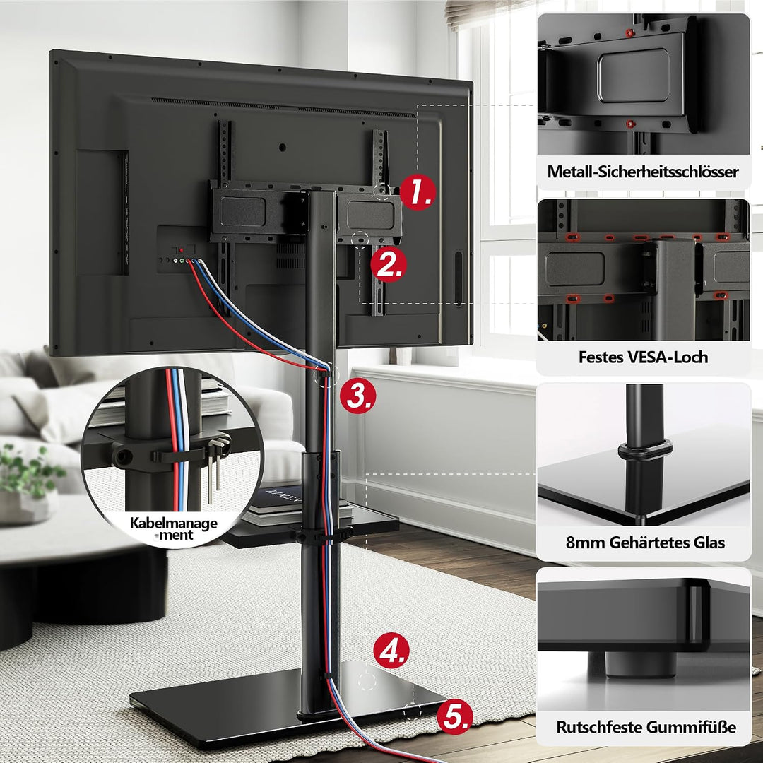 AOKCOS TV Ständer TV Bodenständer für 32-70 Zoll Fernseher bis zu 40 KG, TV Standfuss mit 2 Stufigen