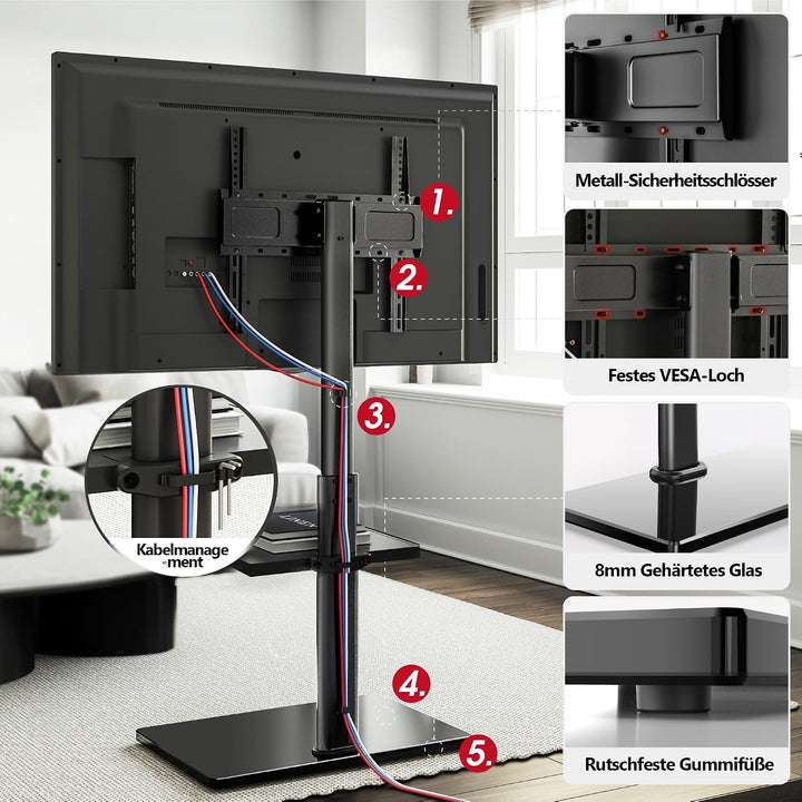 AOKCOS TV Ständer TV Bodenständer für 32-70 Zoll Fernseher bis zu 40 KG, TV Standfuss mit 2 Stufigen