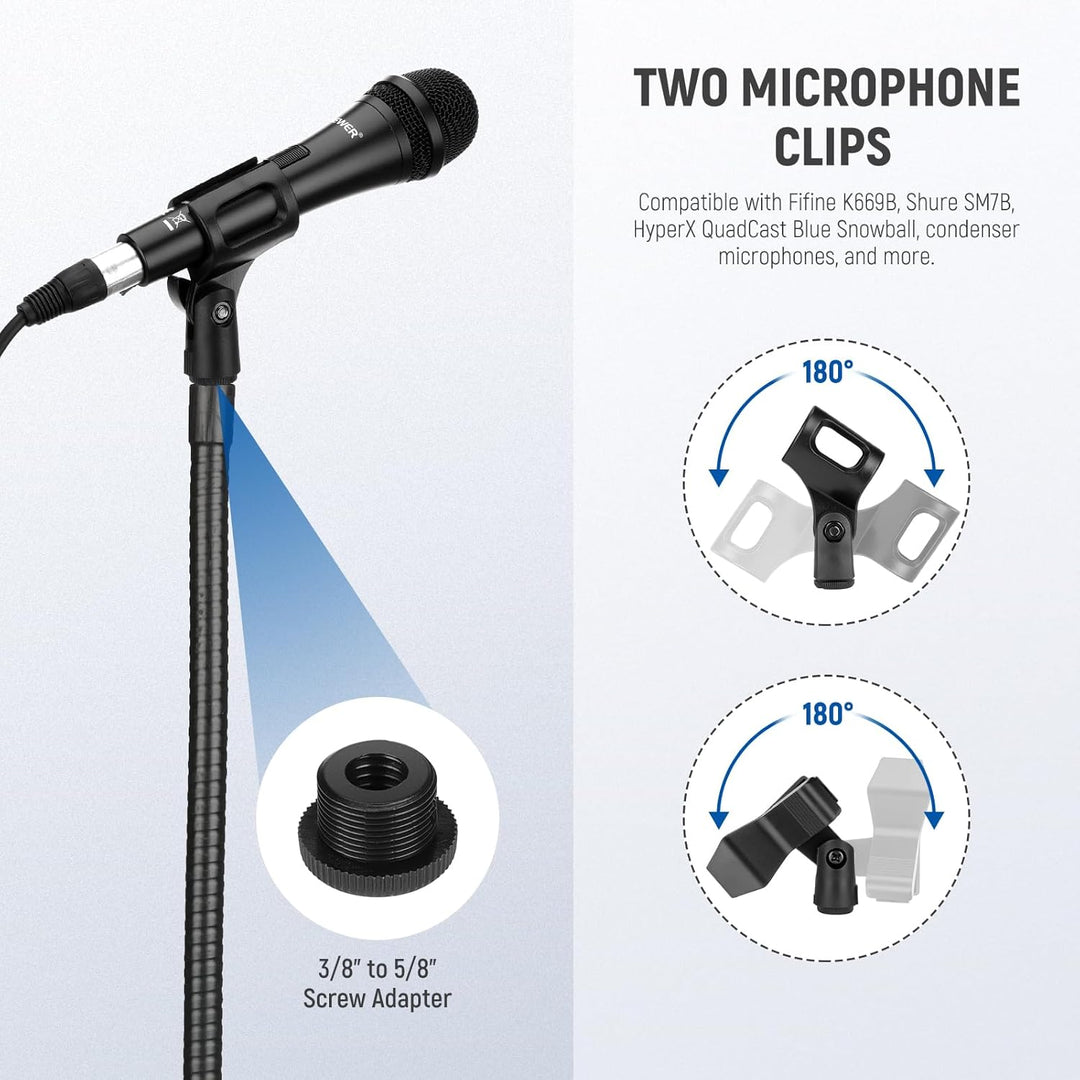 NEEWER Mikrofonständer mit flexiblem Arm, Boom Arm Microphone Stand Boden Stativ Halterung mit Mic C