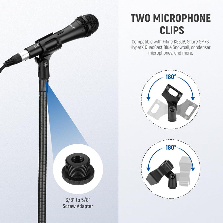 NEEWER Mikrofonständer mit flexiblem Arm, Boom Arm Microphone Stand Boden Stativ Halterung mit Mic C