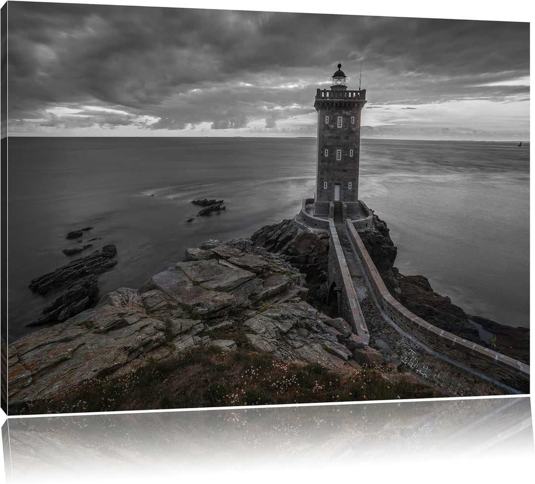 Pixxprint Leuchtturm im Sonnenuntergang als Leinwandbild/Grösse: 100x70 cm/Wandbild/Kunstdruck/ferti