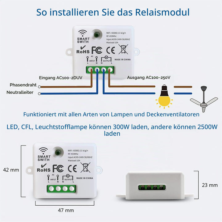 DieseRC Mini Wireless WiFi Switch, 2500W 10A RF Relais Fernbedienung 3 Empfänger mit 1 Wireless Wand