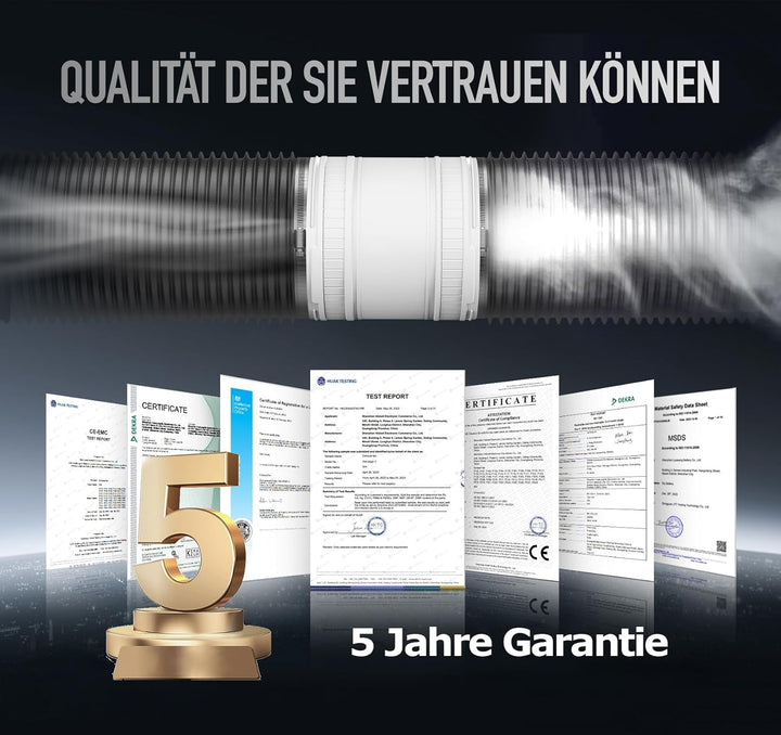 Rohrventilator 100mm, Leise Rohrlüfter mit Doppelkugellagermotor Überhitzungsschutz, 32dB 130m³/h Ra