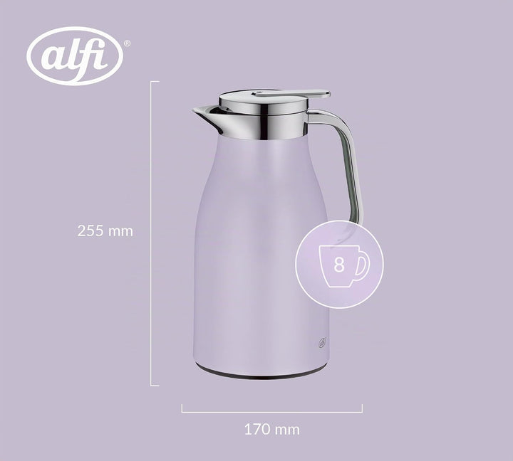alfi SKYLINE 1,0l, pastel lavendel, Edelstahl-Isolierkanne mit hygienischem Hartglaseinsatz, Drehver