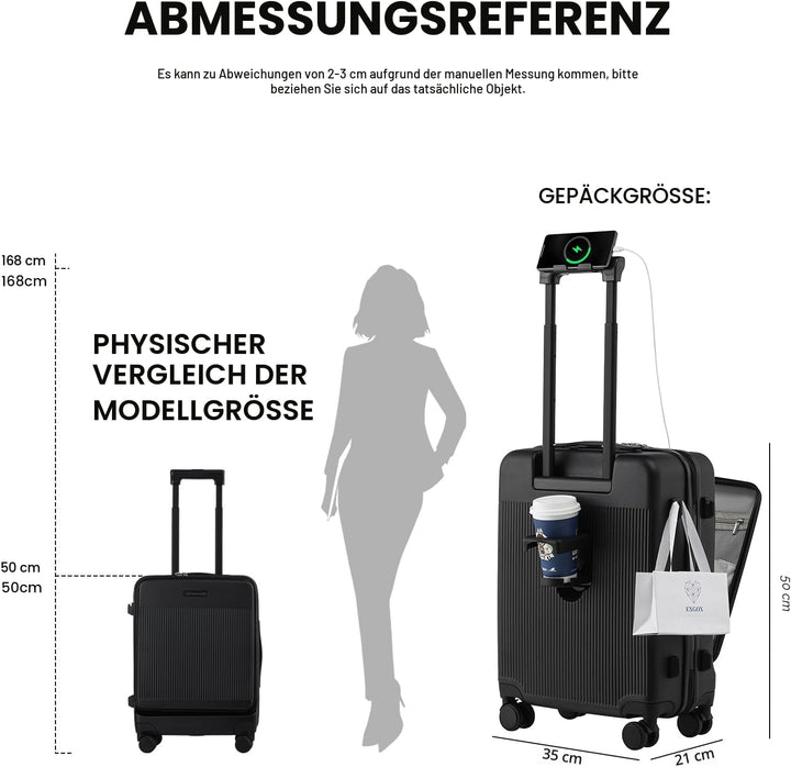 Handgepäckkoffer 20 Zoll mit Laptopfach, Leichte Koffer Hartschale und TSA-Schloss, Kabinengepäck mi