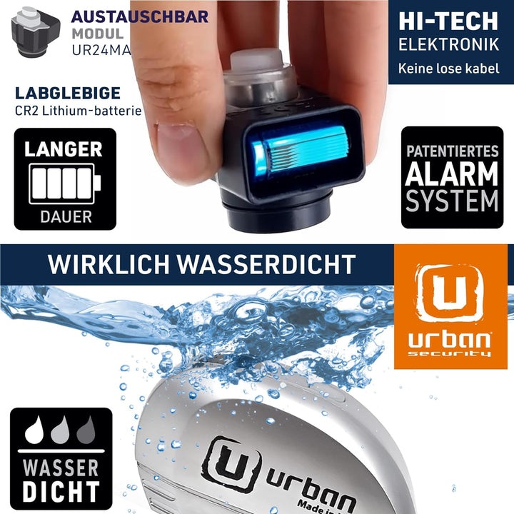URBAN SECURITY UR22 Diebstahlsicherung Bremsscheibenschloss Motorrad mit Alarm 120 dB Warnung, ø 6 m