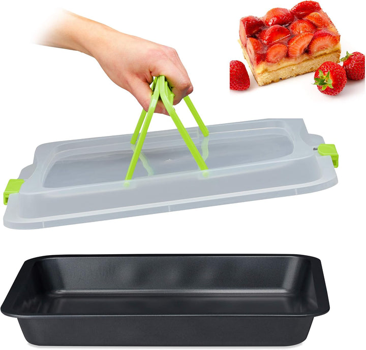 Relaxdays 10024300_53 Backblech mit Deckel, 3in1 Kuchen Transportbox, hoher Rand, Kuchenblech rechte