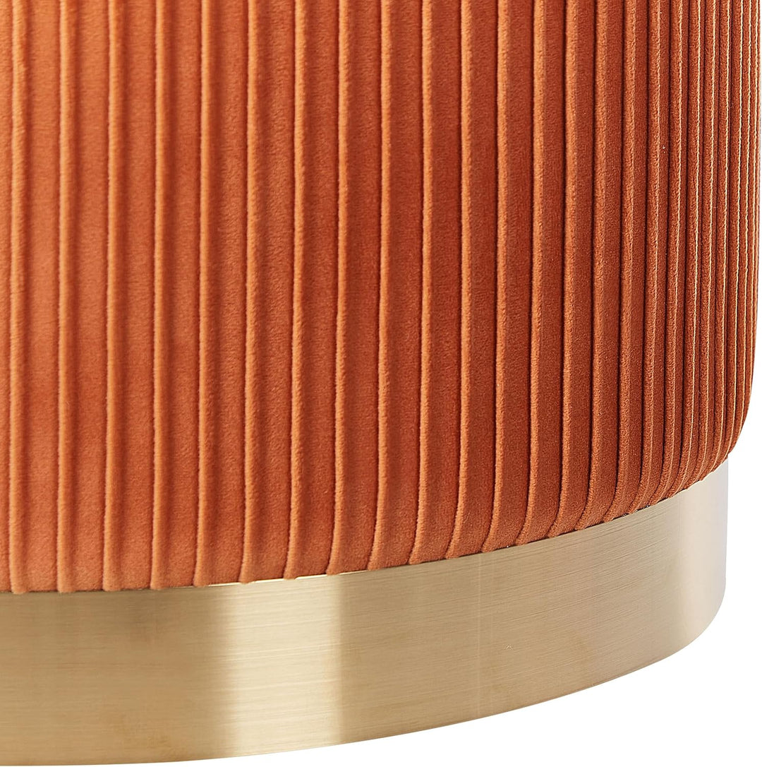Runder Pouf im 2er Set aus Samt orange Ottoman Sitzpouf Rillen-Optik Miramar