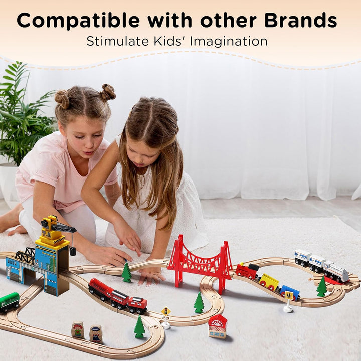 SainSmart Jr. 37 Pcs Holzeisenbahn und Züge Pack Eisenbahn Anfängerset Kompatibel mit Thomas Passend