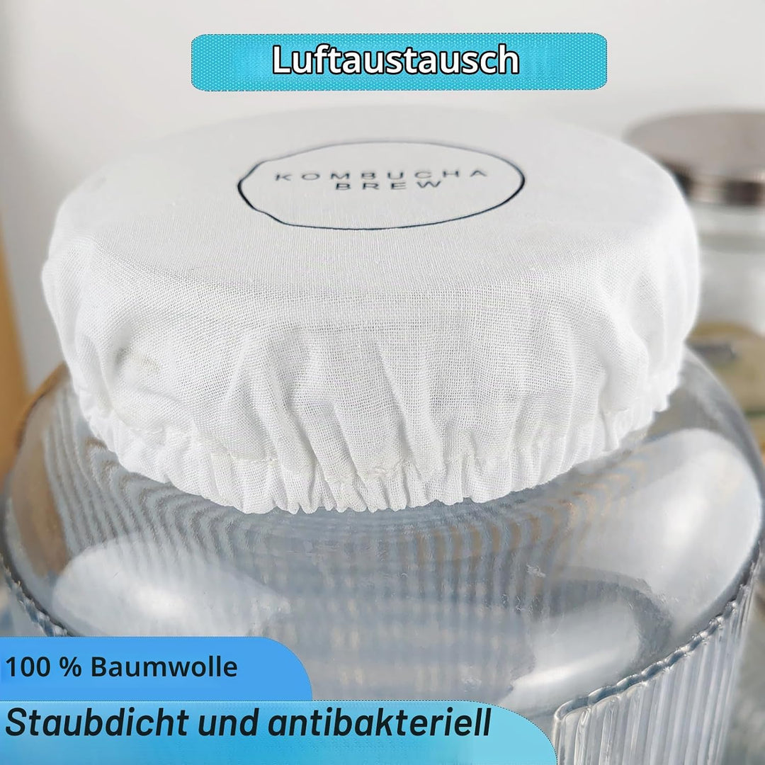 Kombucha Brauset mit 5,0L Glasfermenter &amp; Hahn – Komplett-Set mit Edelstahl-Trichter, Tuch, Temperat