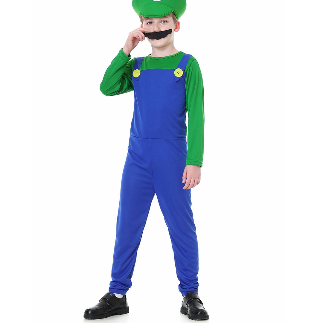 VISVIC Cosplay Kostüm Super Brothers Klempner, Kostüm mit Bodysuit, Cap und Schnurrbart, Karneval Ha
