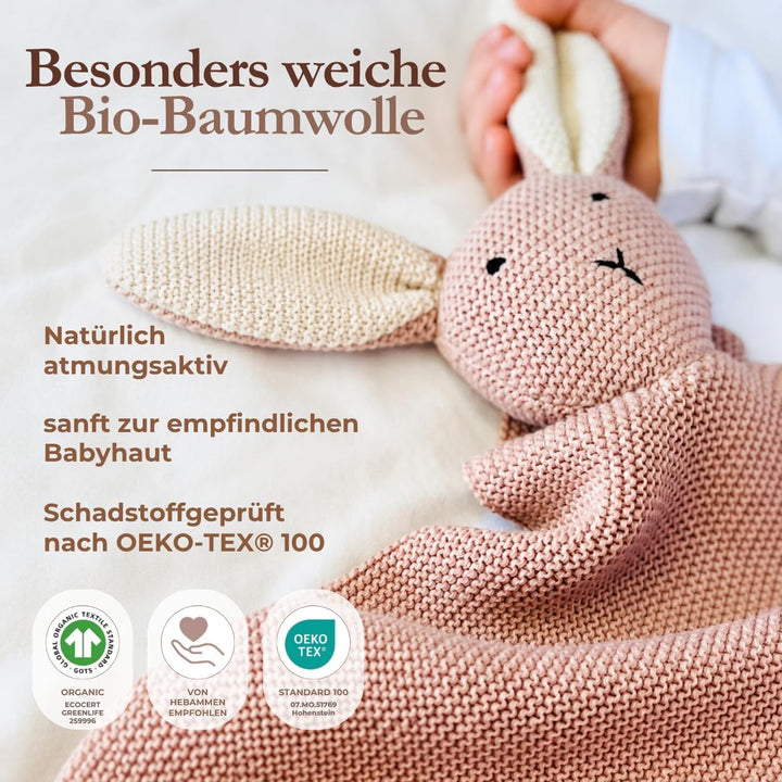 DIKOS® Original Babydecke SCHMUSE-HASE rosa | 100% Bio-Baumwolle Neugeborenen Decke | nachhaltige Ku