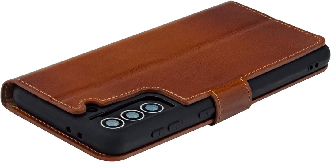 Suncase Book-Style Hülle kompatibel mit Samsung Galaxy S22 Plus 5G Leder Tasche (Slim-Fit) Lederhüll