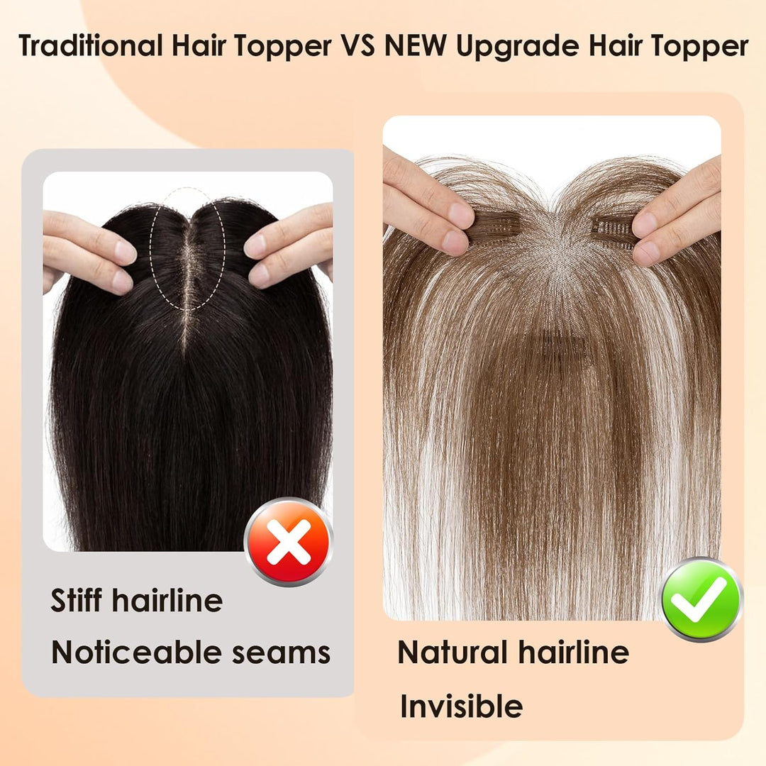 S-noilite Echthaar Toupets für Frauen Hellbraun - 9x12cm T-Sharp Haar Toppers Clip in Haarteile Echt