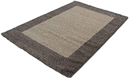 Carpettex Hochflor Teppich Wohnzimmer Shaggy Flokati Teppich Modern Bordüre Design 120 cm Rund Taupe