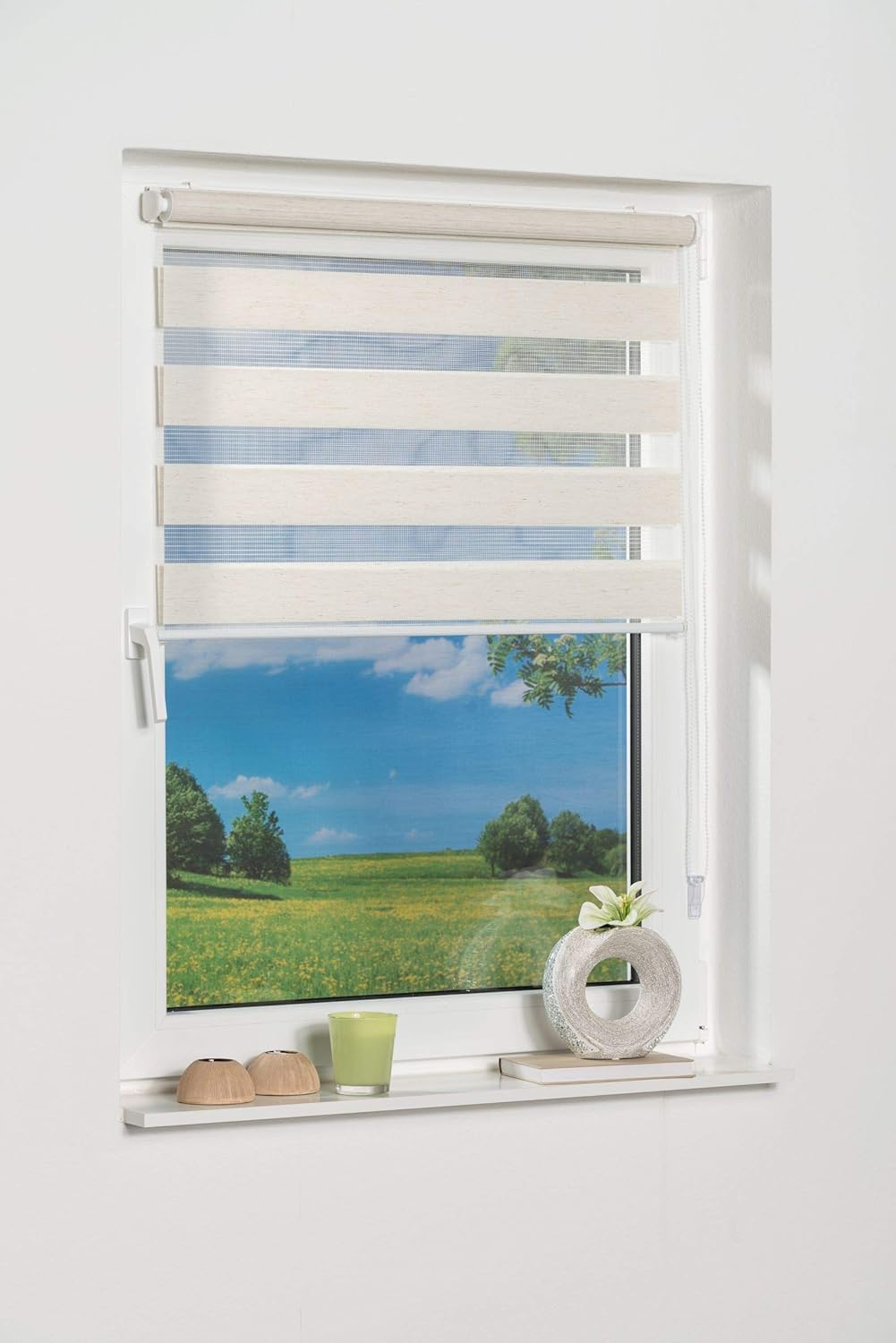 K-home Klemmfix Doppelrollo Madrid ohne Bohren Beige 90 x 200 cm (B x L), Beige 90 x 200 cm (B x L)