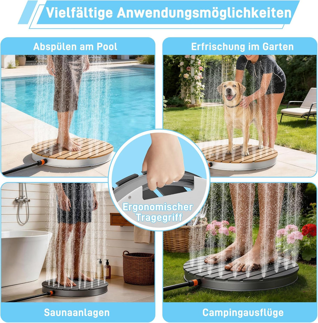 Gartendusche WPC Rund Braun, Bodendusche Aussendusche für Garten Pool Sauna, rutschfeste Standfläche
