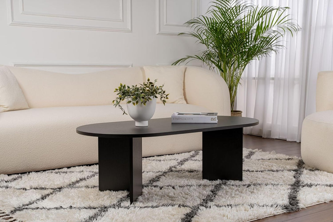 Hanah Home Stylish Black Coffee Table, 119 cm x 39.8 cm x 60 cm | 100% Melamine Coated Particle Boar