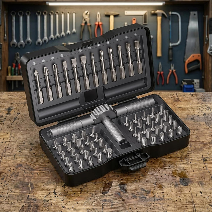 66-in-1 Ratschenschraubendreher Set, Magnetic Screwdriver Set mit 62 S2-Bits, Abnehmbarem Ratschengr