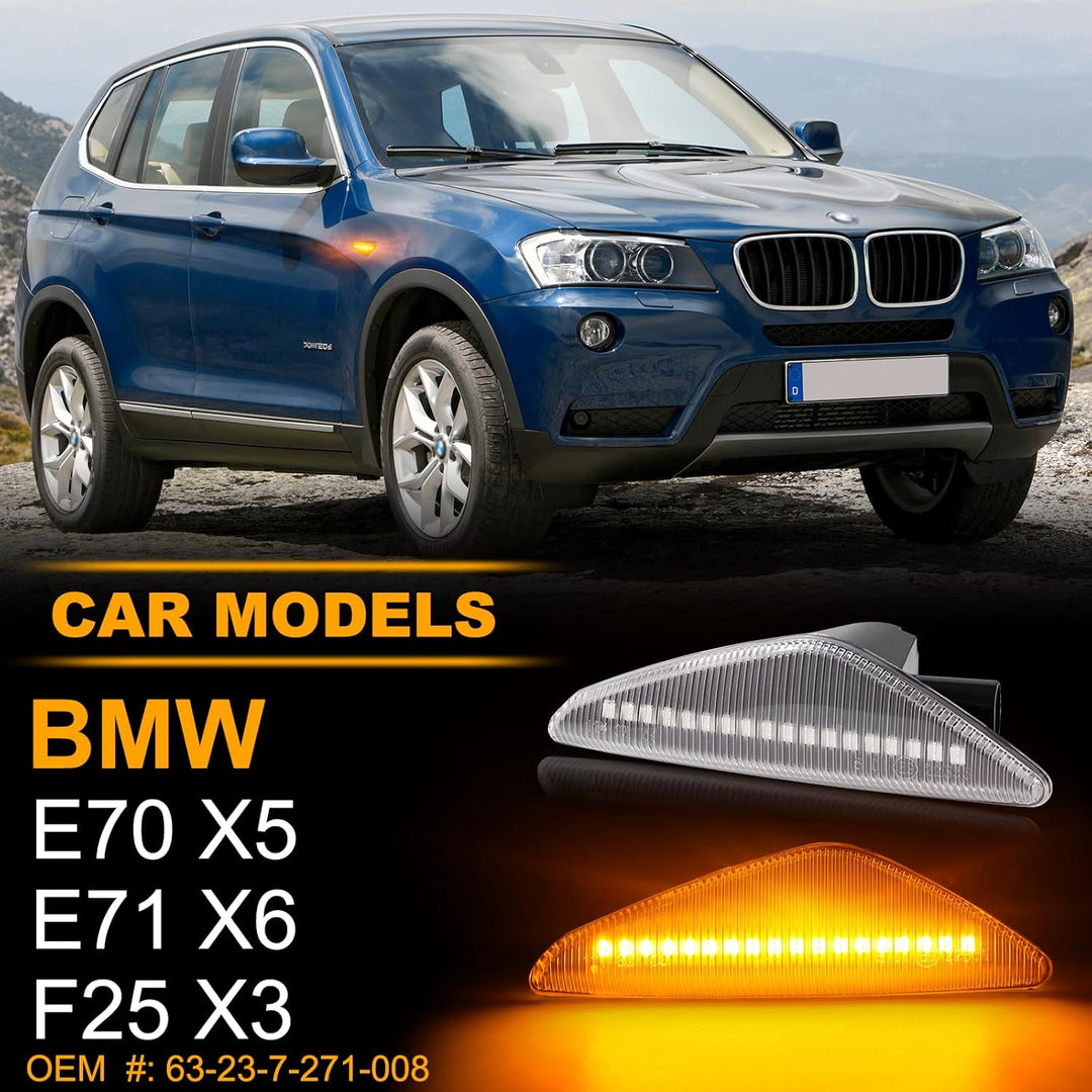 LED Blinker Seitenblinker für BMW E70 X5 E71 X6 F25 X3, Blinker mit Canbus Fehlerfrei, 2 Stück E70 X