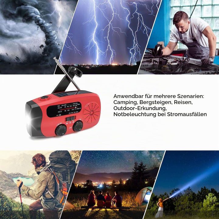 Notfall Kurbelradio mit AM/FM/WB,2000mAh Solar Handkurbel Radio,Tragbares Wetter Überleben mit LED-T