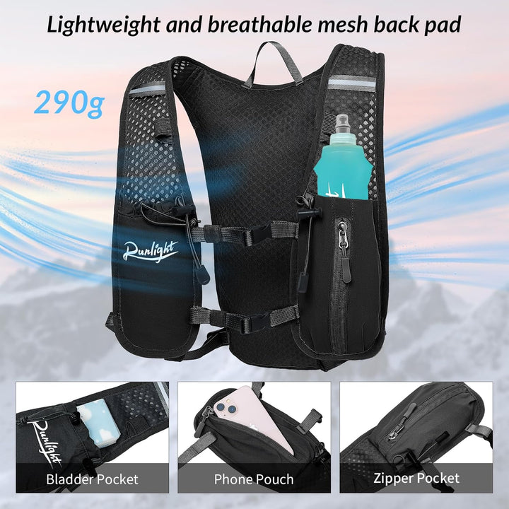 Laufweste, Leichter Wasserrucksack mit 500 ml Soft Flask, Lauf-Trinkwesten-Rucksack für Männer und F