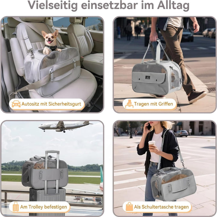 A 4 PET Transportbox Katze, Hundetasche Flugzeug für Kabine/Auto, Leicht Hunde Flugtasche mit Sicher