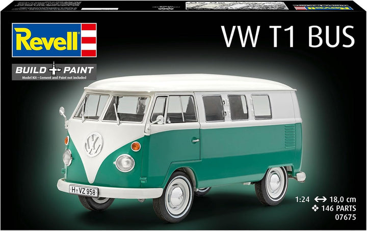 Revell 07675 Volkswagen VW T1 Bus Bulli, Automodellbausatz 1:24, 18 cm originalgetreuer Modellbausat