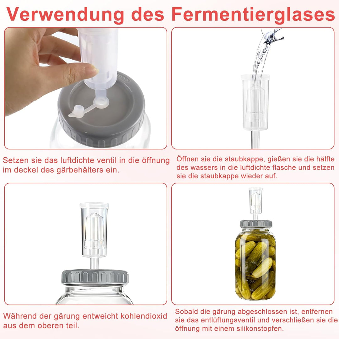 Fermentierglas 2 Stück 2L, Kimchi Behälter mit Luftschleuse, Fermentationsglas Breiter Mund Fermenti
