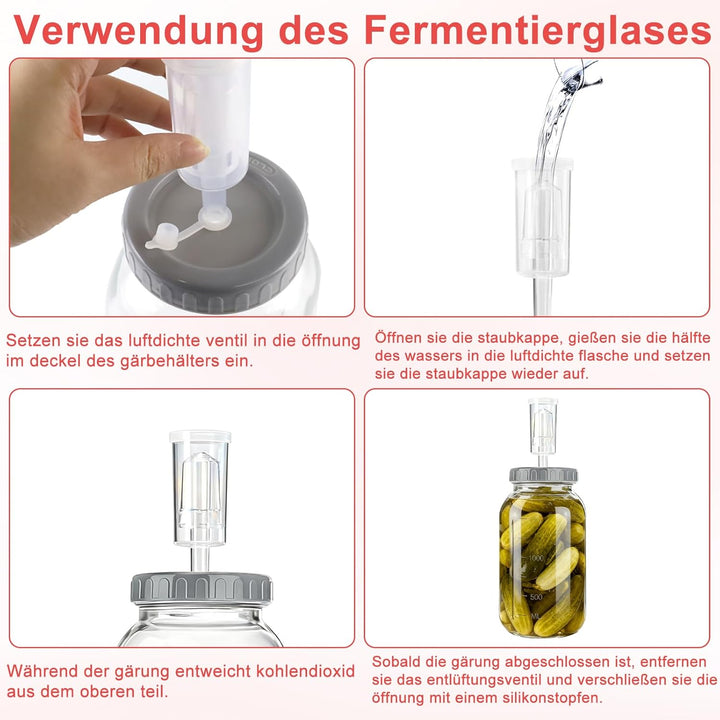 Fermentierglas 2 Stück 2L, Kimchi Behälter mit Luftschleuse, Fermentationsglas Breiter Mund Fermenti