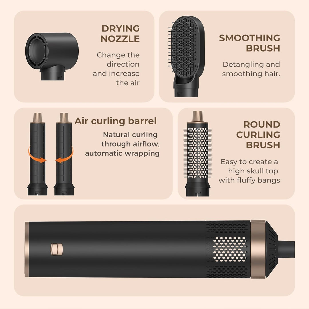5 in 1 Hair Dryer Brush Hot Air Curling Brush Negative Ion Air Styler，Multi Function Blow Dryer Brus