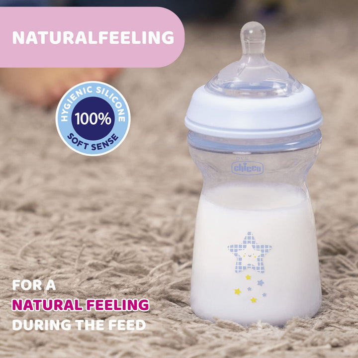 Chicco Natural Feeling Anti-Kolik Babyflasche 6+ Monate, 2 Stück, 330 ml, Babyfläschchen mit Weichem