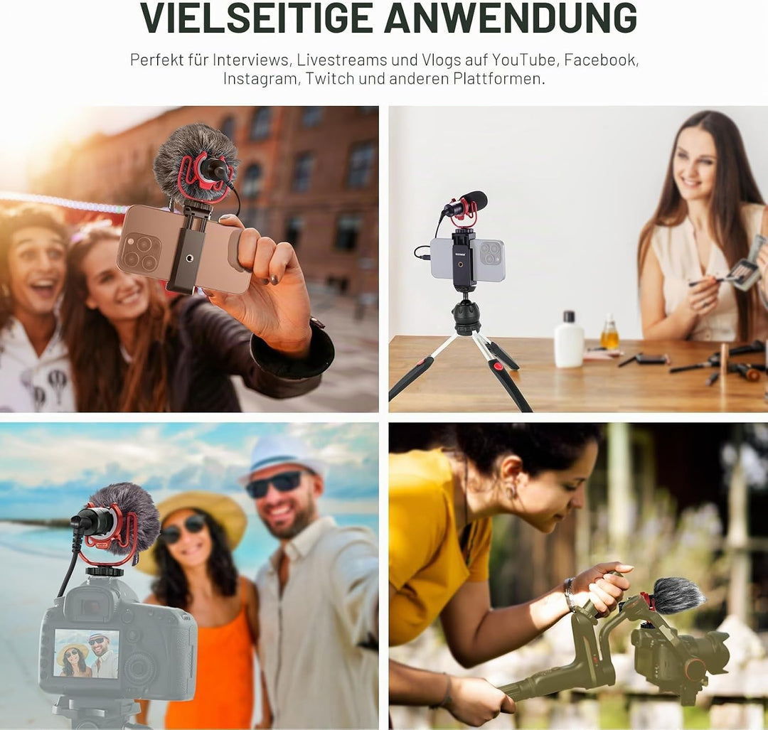NEEWER Plug & Play Vlog Mikrofon 20–20kHz Mini Supernieren Mic mit 3,5mm TRS USB C OTG Kabel Stossha