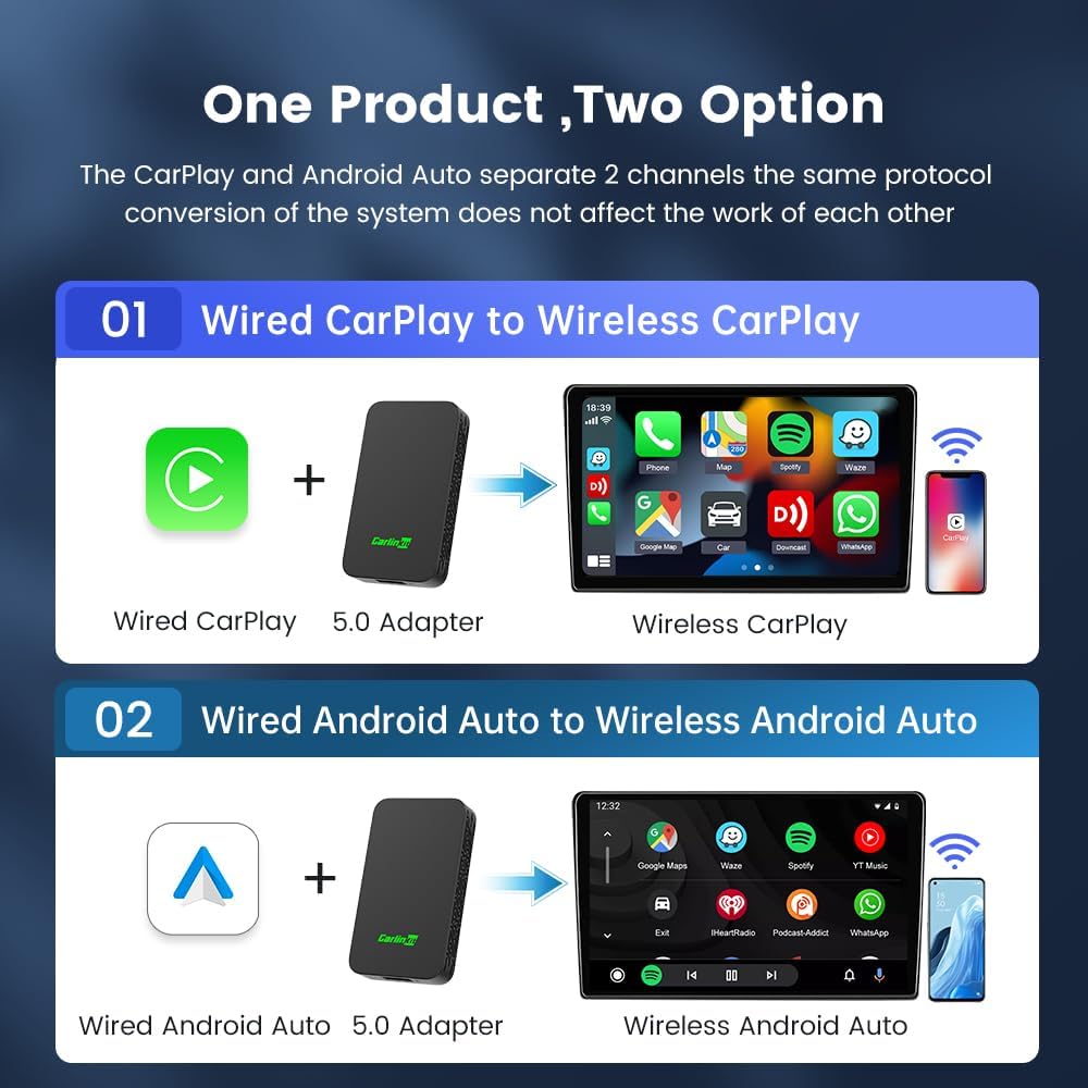 Carlinkit 5.0 2air CarPlay Wireless und Android Auto Wireless 2 in 1 Adapter,Automatische Verbindung